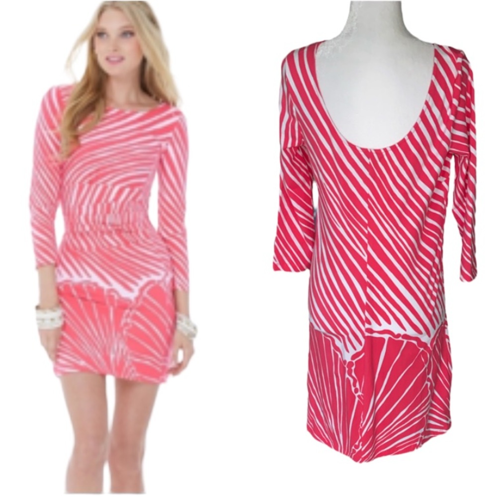 Lilly Pulitzer Tapango Pink & White Shimmy Shell Low Back Knit Sheath Dress - M